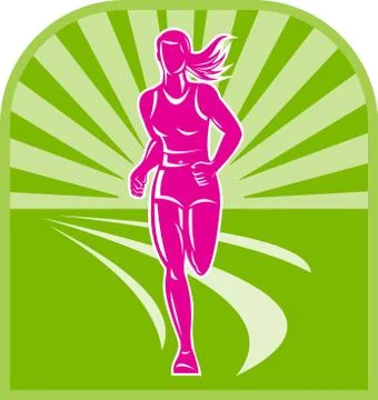 Female marathon runner front view Stock Illustration