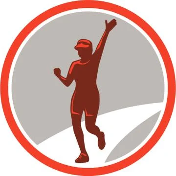 Female marathon runner running circle retro Stock Illustration