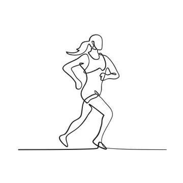 Female Marathon Runner Running Side View Continuous Line Drawing Stock Illustration