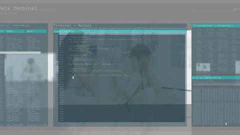 Female medical admin flipping documents initiating terminal overlay scrolling Stock Footage 315534601