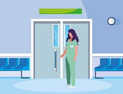 Female medicine worker in elevator door Ilustración de archivo