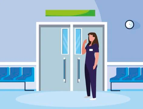 Female medicine worker in elevator door 스톡 일러스트