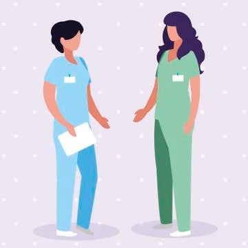 Female medicine workers with uniform characters Stockillustratie
