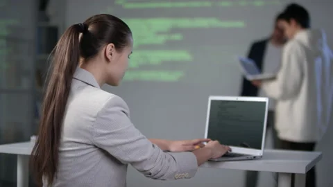 Female Mixed Race Student At Computer Class Video stock 141983378