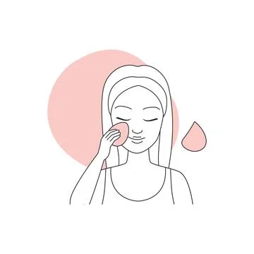 Female model applying makeup, holding sponge to apply cream foundation and base Stock Illustration