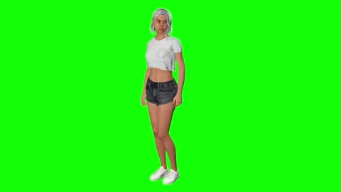 Female model centered upright posture on green screen chromakey background 動画素材 328637007