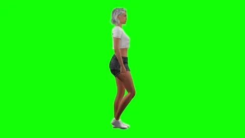 Female model clean side profile on green screen chromakey background in 3d Stock Footage 328637019