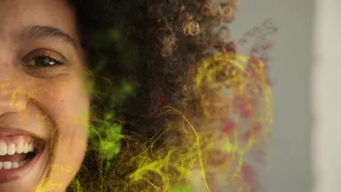 Female model, color swaths sweeping from right over face, forming yellow Stock Footage 333033622