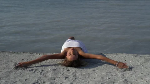 Female model posing on the beach Stock Footage 280843695