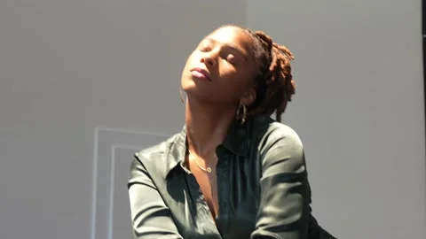 Female Model Posing Under Skylight Stock Footage 196358496