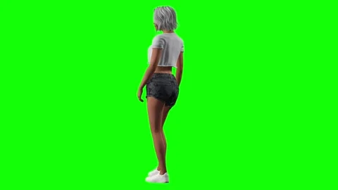 Female model profile side pose on green screen chromakey background in 3d Stock Footage 328636756