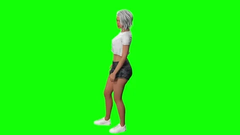 Female model relaxed front stance on green screen chromakey background Stock Footage 328636962