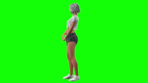 Female model slight hip shift pose on green screen chromakey background Stock Footage 328636822