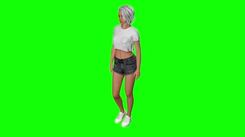 Female model subtle weight shift pose on green screen chromakey background Stock Footage 328636961