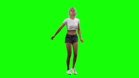 Female model turning back view on green screen chromakey background in 3d Stock Footage 328637006