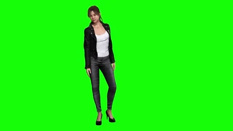 Female model turning slightly in pose on green screen chromakey background Stock Footage 328636393