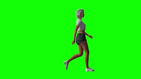 Female model walking into frame pose on green screen chromakey background Stock Footage 328636893