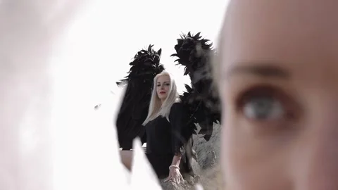 Female models in the image of angels Stock Footage 163983955