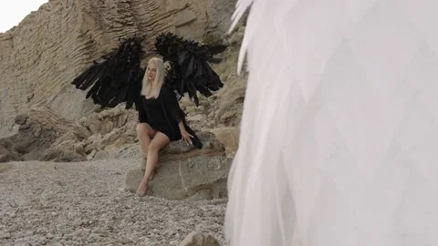 Female models in the image of angels Stock Footage 168096016