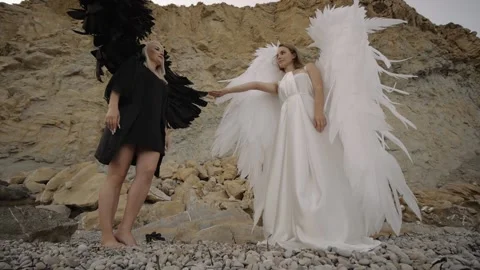 Female models in the image of angels Stock Footage 168983427
