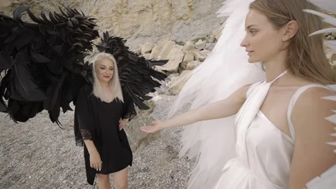 Female models in the image of angels Stock Footage 168983501