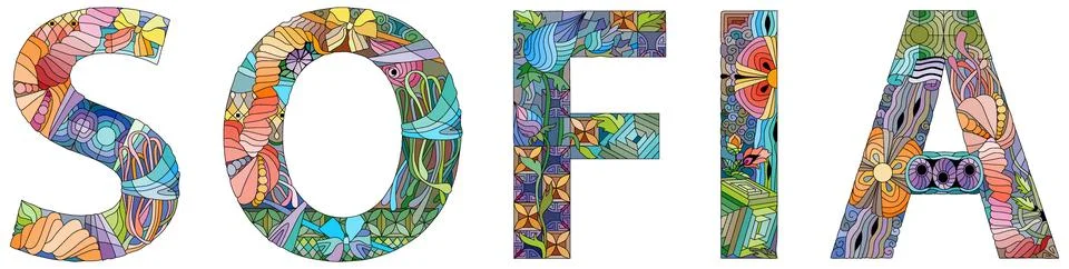 Female name SOFIA. Vector decorative object Stock Illustration