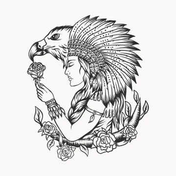 Female native american eagle vector illustration Stock Illustration