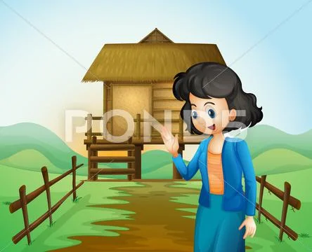 A female near the native farmhouse Stock Illustration