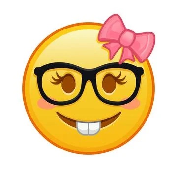 Female nerd face Large size of yellow emoji smile Stock Illustration