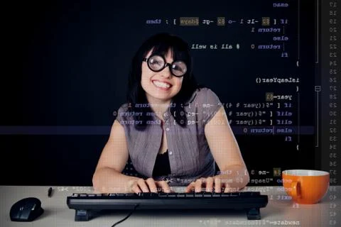 Female Nerd Programming Stock Photos