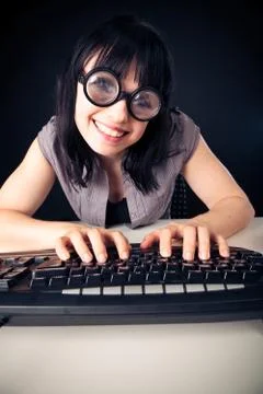 Female Nerd Programming Stock Photos