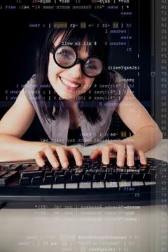 Female Nerd Programming Stock-Fotos