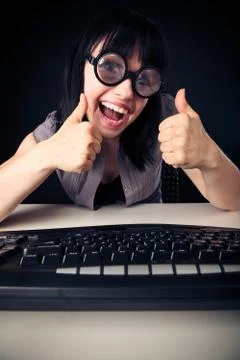 Female Nerd Programming Stock Photos