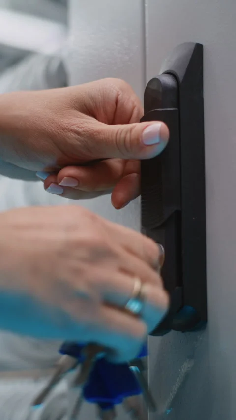 Female Network Engineer Accessing Server Hardware in Data Center Corridor Stock Footage 344879861