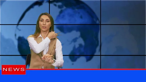 Female news presenter in broadcasting studio Stock Footage 98293608
