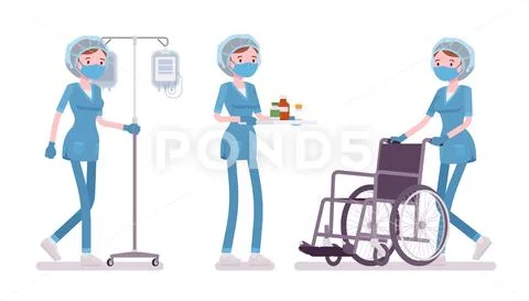 Female nurse doing medical procedure Stock Illustration
