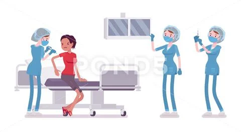 Female nurse at medical procedure Stock Illustration