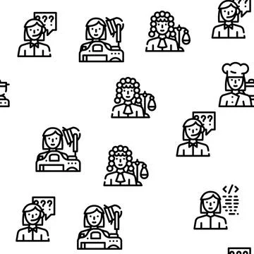 Female Occupation Vector Seamless Pattern Stock Illustration