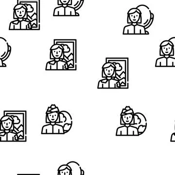 Female Occupation Vector Seamless Pattern Stock Illustration