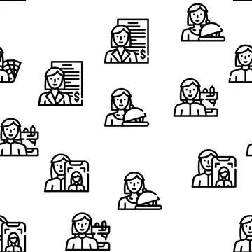Female Occupation Vector Seamless Pattern Stock Illustration