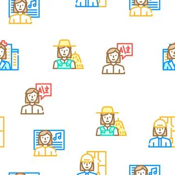 Female Occupation Vector Seamless Pattern Stock Illustration