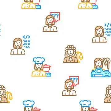 Female Occupation Vector Seamless Pattern Stock Illustration