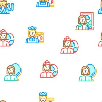 Female Occupation Vector Seamless Pattern 스톡 일러스트