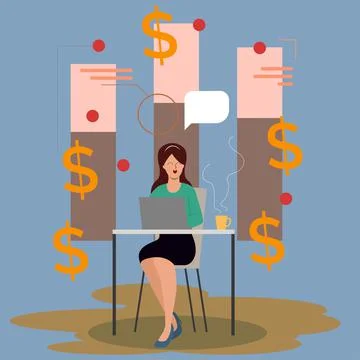 Female office worker sitting doing financial recording task, concept illustra Stock-Illustration