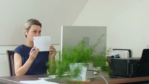 Female online interview distant tutor student learning using computer web camera Stock Footage 237894988