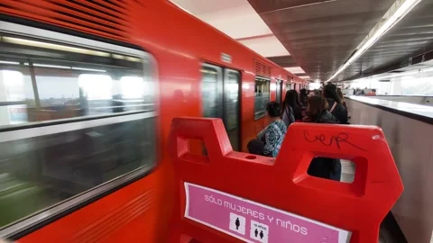 Female only wagon section in Mexico City metro CDMX, Mexico 4K Stock Footage 295968275