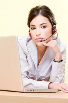 Female operator near computer Stock Photos