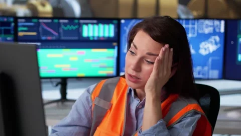 Female Operator Troubleshooting Machine On SCADA Control Screen In Oil Stock Footage 321555289