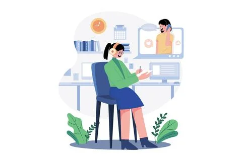 Female Operators Working With Customers at the call center Stock Illustration