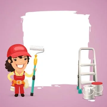 Female painter with text box Stock Illustration